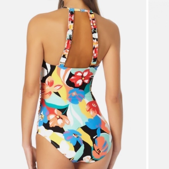 NWT Anne Cole High Neck Keyhole Floral One Piece Swimsuit sz 14 - Picture 8 of 14